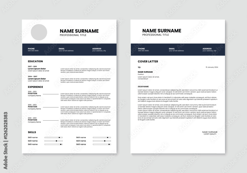 CV resume template design. Minimalist resume and cover letter layout design. Vector illustration CV resume template design. Minimalist resume and cover letter layout design. Vector illustration