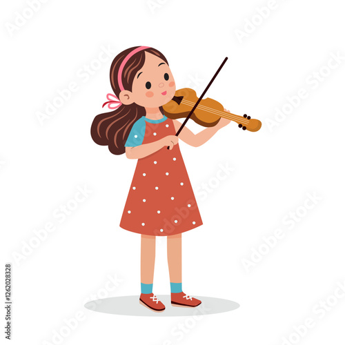 A cute girl is playing the violin isolated on a white background.   Vector illustration