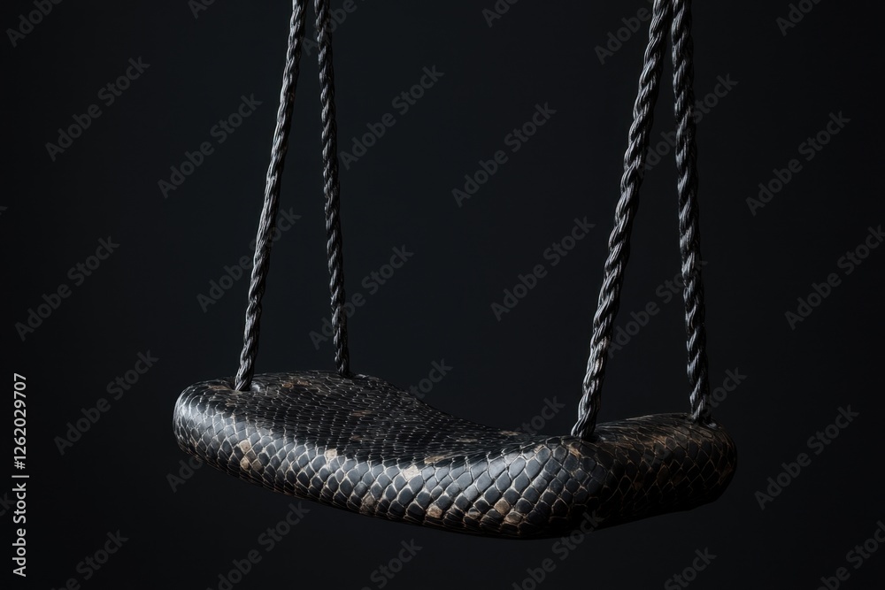 Fototapeta premium Single swing with ropes and reptile patterned seat hangs