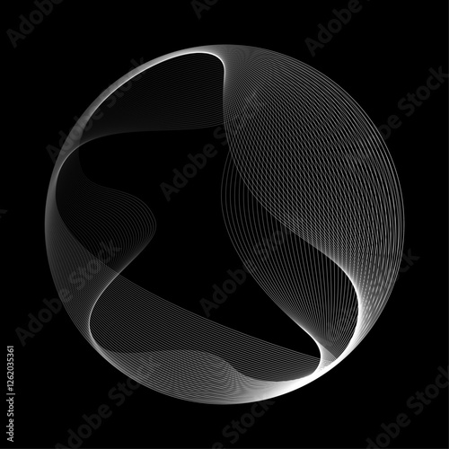 Abstract vector round shape of wavy lines flowing smooth curve white line on black background in concept of technology, science, music, modern.