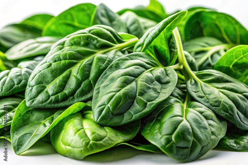 Obraz premium Fresh Spinach Leaves Isolated on White Background, High-Resolution Stock Photo