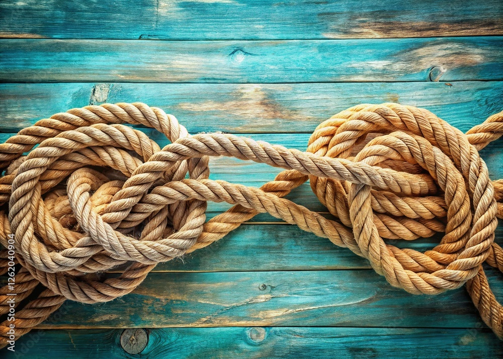 Fototapeta premium Pastel Blue Background with Rustic Ship Rope Knots: Maritime Texture Stock Photo