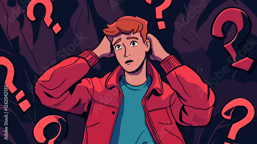 Confused Man Surrounded by Question Marks
