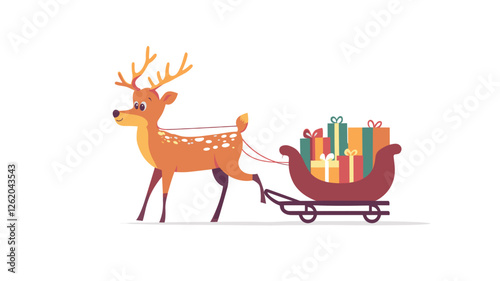 Whimsical Reindeer Sleigh Cartoon