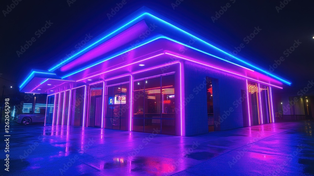 Bar space lighting design in pink and blue decorative color theme