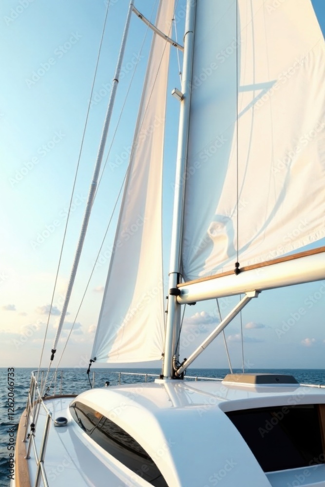 Serene Sailboat Cruise Elegant Yacht Under Full Sail at Sunset on Calm Ocean Waters Serene Sailboat Cruise Elegant Yacht Under Full Sail at Sunset on Calm Ocean Waters