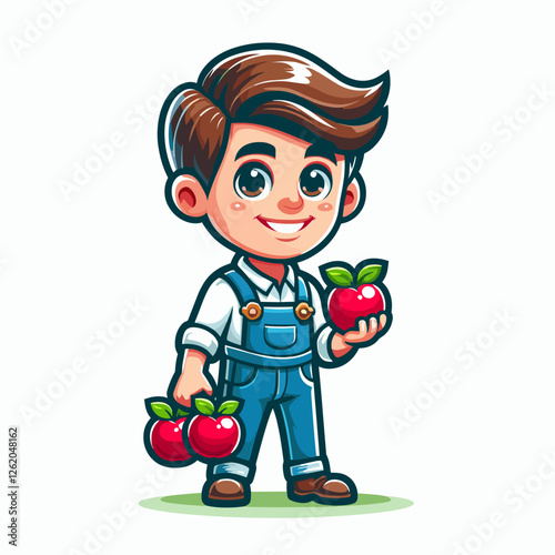 Boy farmer holding red apples