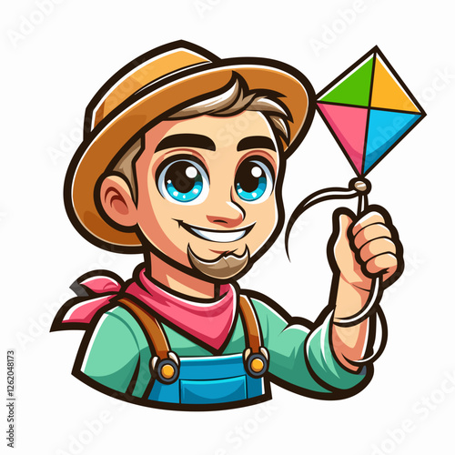 Farmer flying a kite