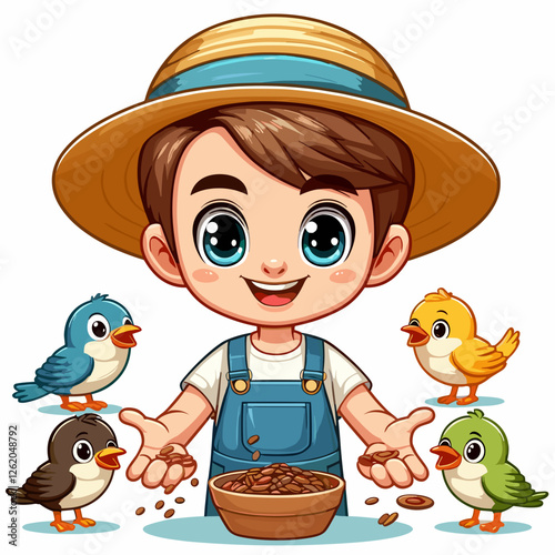 Farmer feeding birds