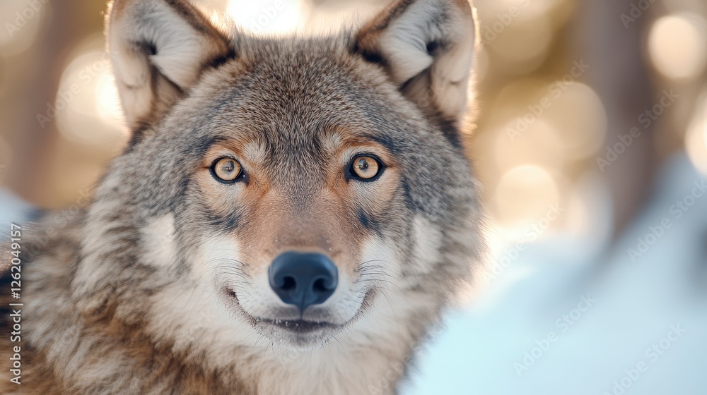 Fototapeta premium Gray Wolf Portrait in Snowy Winter Forest