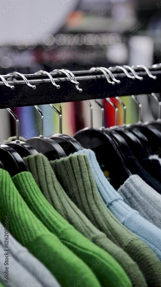 custom made wallpaper toronto digitalColorful sweaters neatly hung on a rack in a store, showcasing a variety of knitwear options for shoppers. Vibrant clothing choices for customers, woolen jumpers hanging on hangers. Vertical video