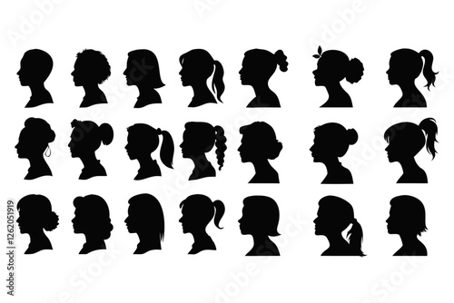 Profile Silhouettes of Women with Various Hairstyles