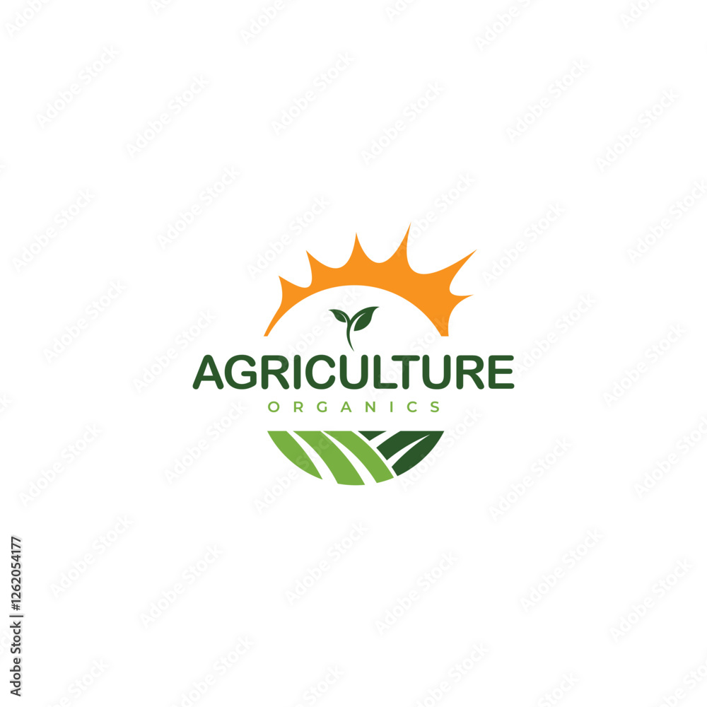 Farm landscape logo set in flat design, concept of growing organic crops and livestock, great choice for agribusiness and local farm Farm landscape logo set in flat design, concept of growing organic crops and livestock, great choice for agribusiness and local farm