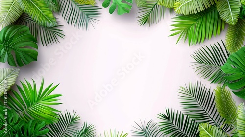 Lush Tropical Leaves Frame: Vibrant Green Foliage Background for Summer Designs