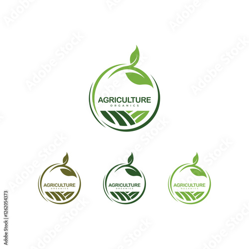 Farm landscape logo set in flat design, concept of growing organic crops and livestock, great choice for agribusiness and local farm
