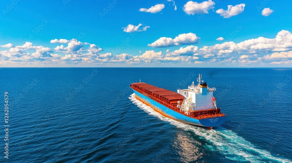 Fototapeta premium Container Ship Sailing on Calm Ocean Under Sunny Sky