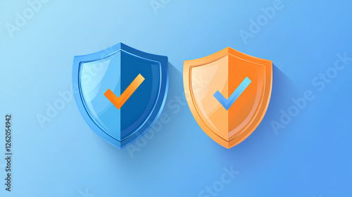Free Download two shields, one blue and one orange, each with a checkmark. Symbolizing protection, security, and verification - GFXLoad