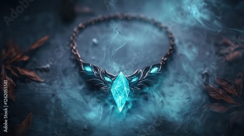 a glowing enchanted necklace worn by a hero, magical accessory, elegant and detailed, isolated on white background
