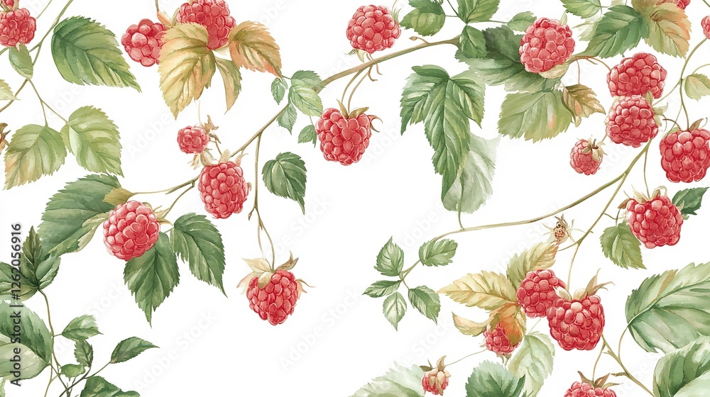 custom made wallpaper toronto digitalWatercolor-Style Seamless Pattern of Vibrant Raspberries and Leaves