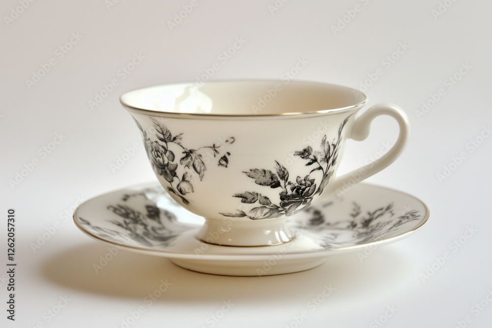 A Miniature White Porcelain Tea Cup Resting on a Matching Saucer. A Miniature White Porcelain Tea Cup Resting on a Matching Saucer.
