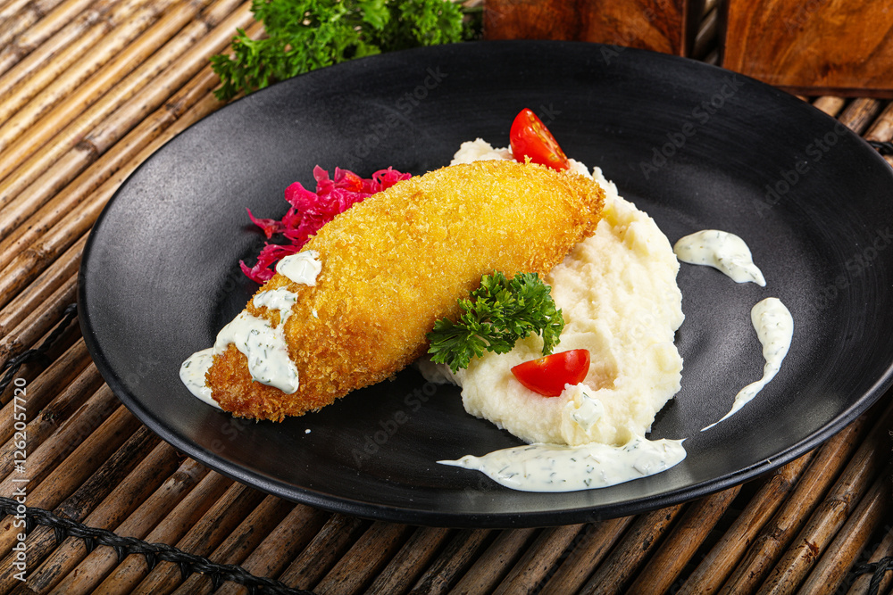 Chicken Kiev cutlet with puree Chicken Kiev cutlet with puree