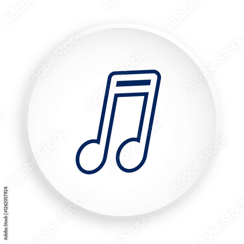 Music note. Musical double note symbol of symphony writing icon in neomorphism style for mobile app. Button for mobile application or web. Vector on white background