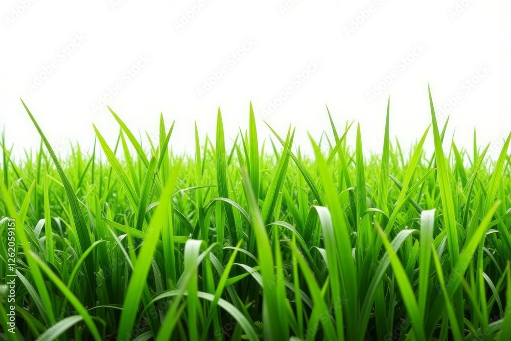 Obraz premium Fresh green grass blades fill the frame against a white background