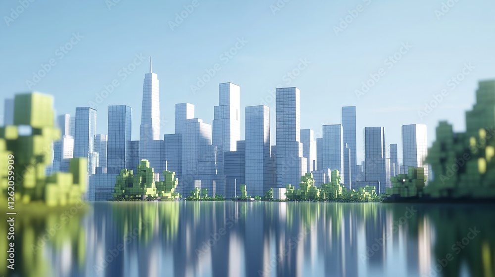 Fototapeta premium Waterfront City Skyline - Low Poly Geometric Minimalistic Landscape