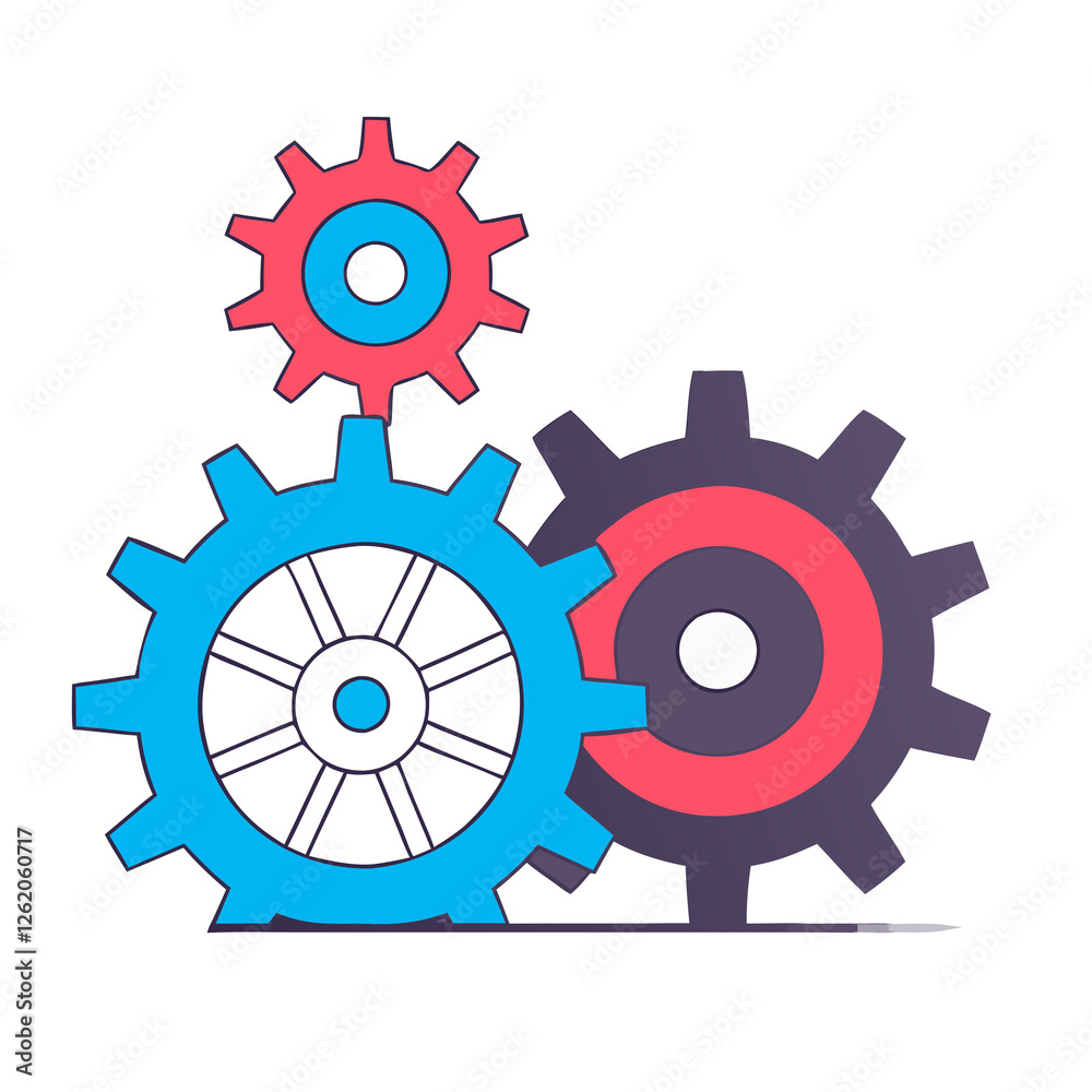 Interlocking Gears: A vibrant illustration of three interconnected gears, each in a different color, symbolizing teamwork, mechanics, and synergy. The design is clean and modern. Interlocking Gears: A vibrant illustration of three interconnected gears, each in a different color, symbolizing teamwork, mechanics, and synergy. The design is clean and modern.