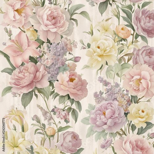 beautiful vibrant A vintage floral wallpaper background with muted pastels