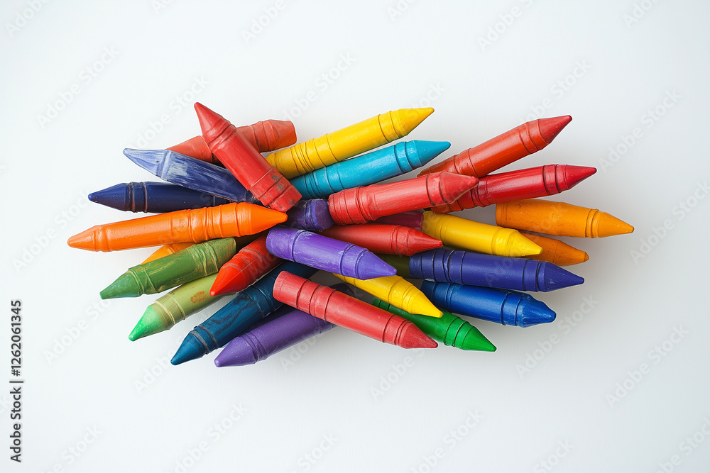 A Neatly Organized Pile of Crayons on a Plain, Unadorned Surface. A Neatly Organized Pile of Crayons on a Plain, Unadorned Surface.