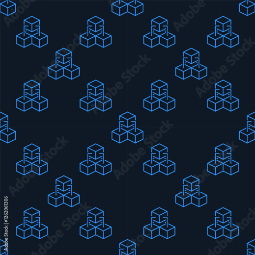 Three Connected Blocks - Blockchain linear vector seamless pattern