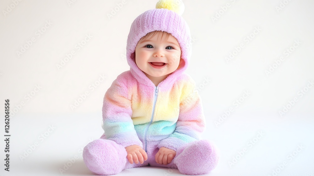 Cute child smiling brightly in pastel outfit, sitting on a clean white floor, advocating for clean drinking water to prevent infections. Cute child smiling brightly in pastel outfit, sitting on a clean white floor, advocating for clean drinking water to prevent infections.