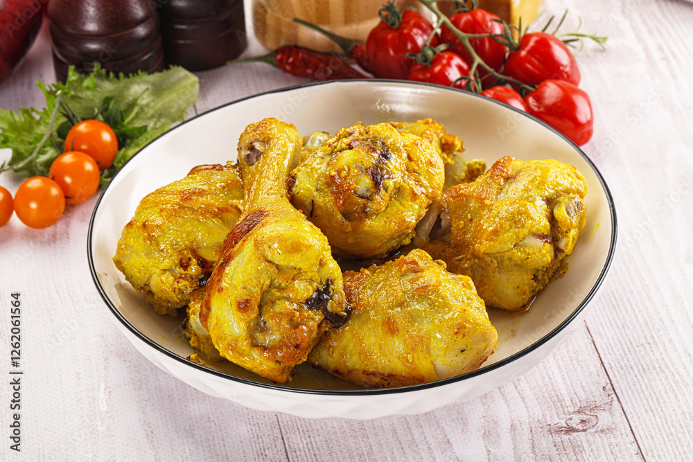 Roasted Chicken leg drumsticks with curry sauce Roasted Chicken leg drumsticks with curry sauce