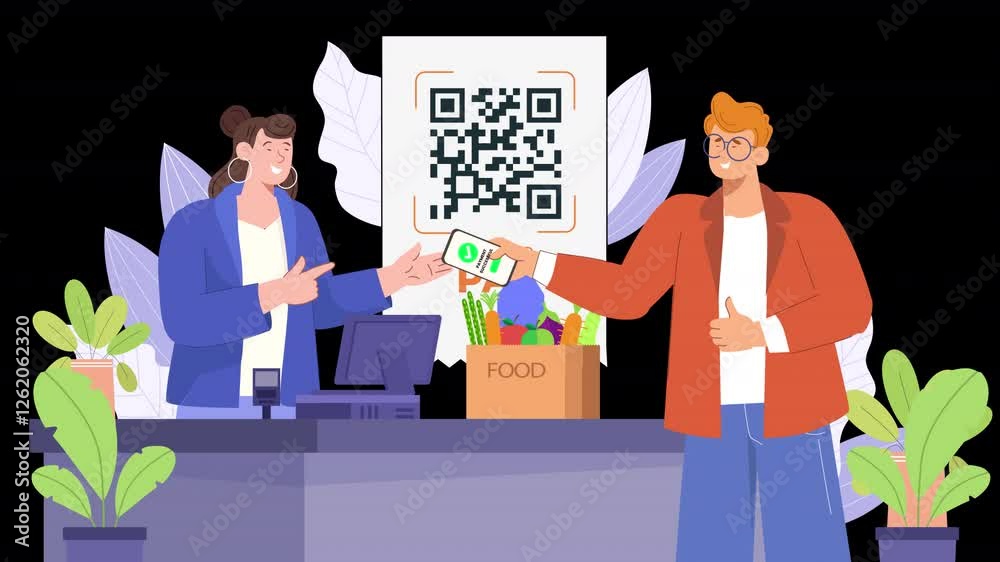 A flat style animation demonstrating the convenience of UPI payments, showing users sending and receiving payments through their mobile devices with smooth, secure transactions.