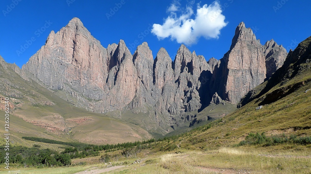 Majestic mountain range valley scenic vista, clear sky Majestic mountain range valley scenic vista, clear sky