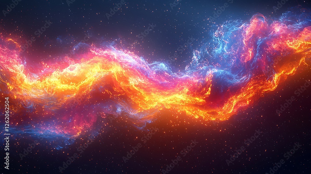 Obraz premium Cosmic Fire and Ice: A mesmerizing abstract artwork depicting a swirling stream of fiery orange and vibrant blue energy, dancing amidst a backdrop of twinkling stars.