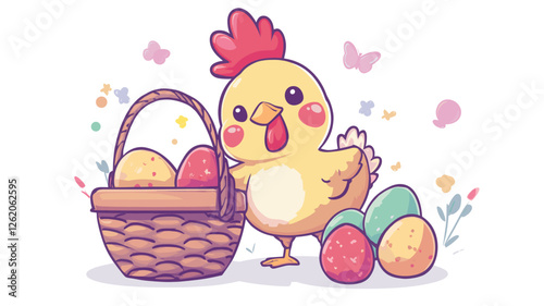 Cartoon Easter Chick with Basket