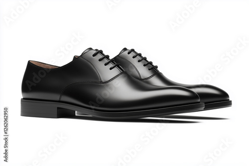 A Pair of Refined Black Leather Shoes Highlighted Against a Clean Background.