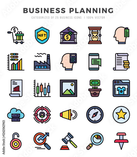 Business Planning icons set. Collection of simple Lineal Color web icons.
