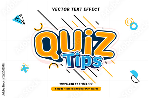 Editable text effect - Quiz Time and Quiz Tips 3d cartoon template style premium vector. Trendy color background	
