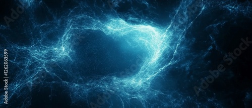 Blue energy vortex swirling in dark space; abstract background