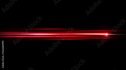 Red speed light horizontal straight line on black background. Realistic vector illustration of abstract neon or laser glow motion effect. Long dynamic flare beam and ray with sparkle in movement