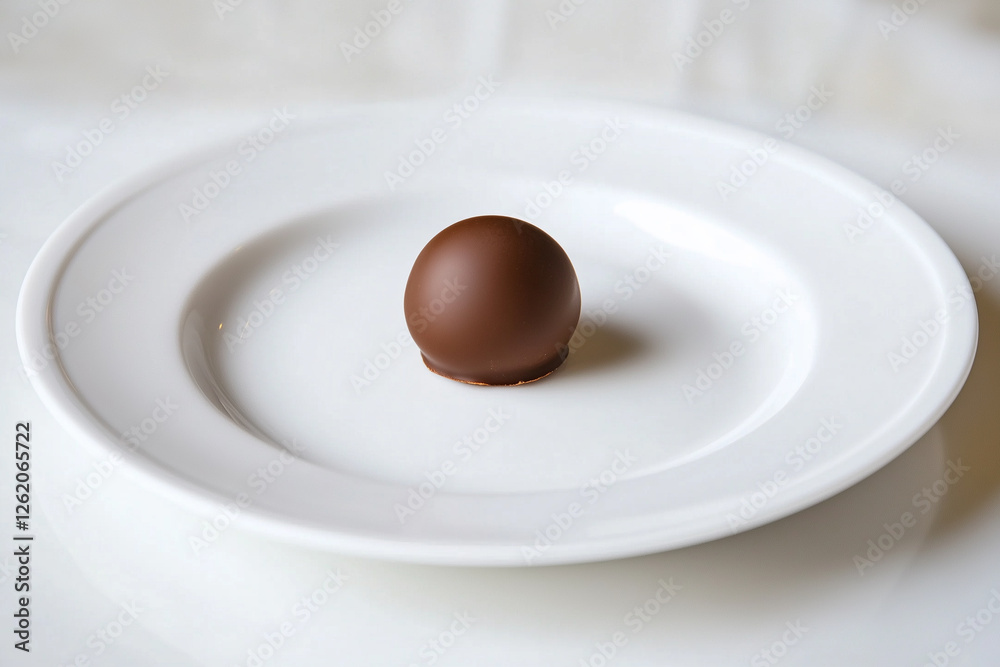 A Perfectly Crafted Chocolate Truffle Resting on a Light Plate.