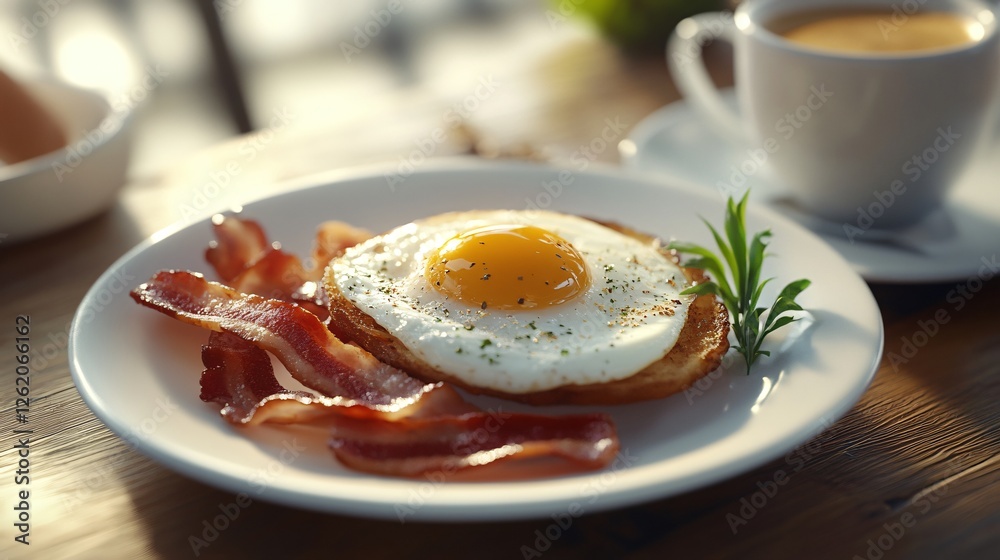 Breakfast in Mexico with Egg, Bacon, and Cappuccino Breakfast in Mexico with Egg, Bacon, and Cappuccino