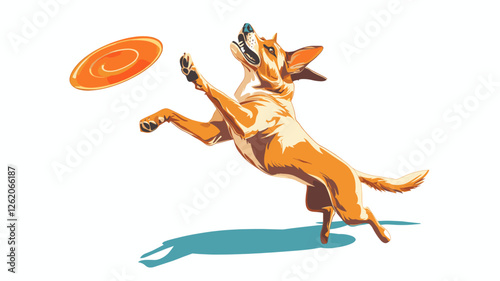 Dog catching frisbee illustration