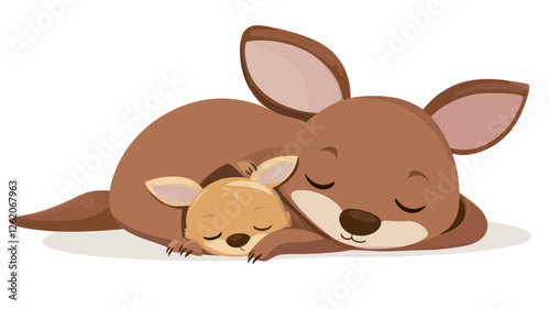 Sleeping Kangaroo with Joey Illustration
