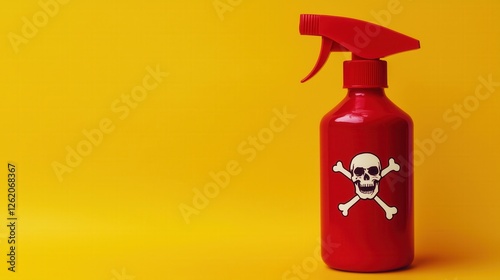 Red spray bottle with skull warning symbol