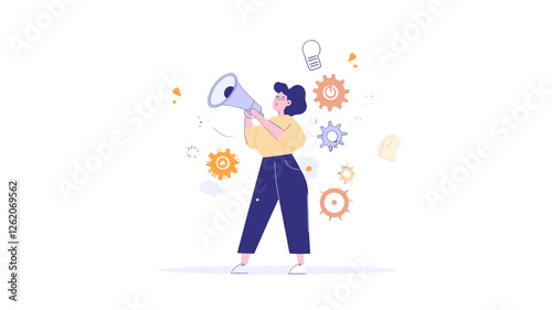 Woman with Megaphone Announcing Ideas