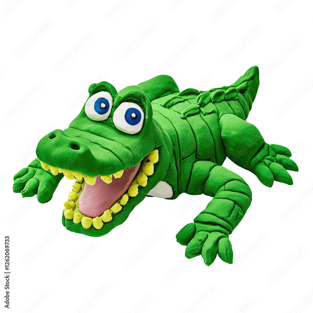 Obraz premium Playful Green Alligator Crafted from Playdough on a Solid transparent background for Creative Projects